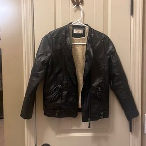 Black Sherpa lined faux leather jacket